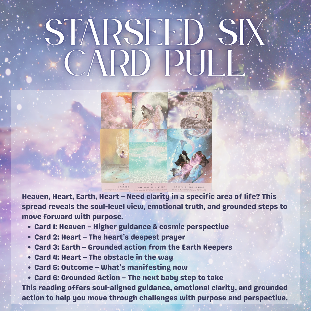 Starseed Oracle 6-Card Reading – Heaven, Heart & Earth Spread • Soul Clarity & Grounded Action • Intuitive Digital Energy Reading