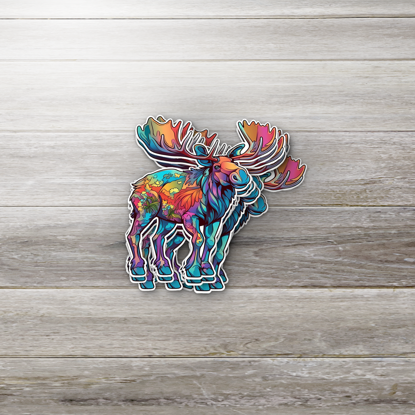 Colorful Moose Vinyl Sticker – Wildlife Art Sticker for Laptop, Water Bottle, Journal, or Gift – Nature Lover Sticker