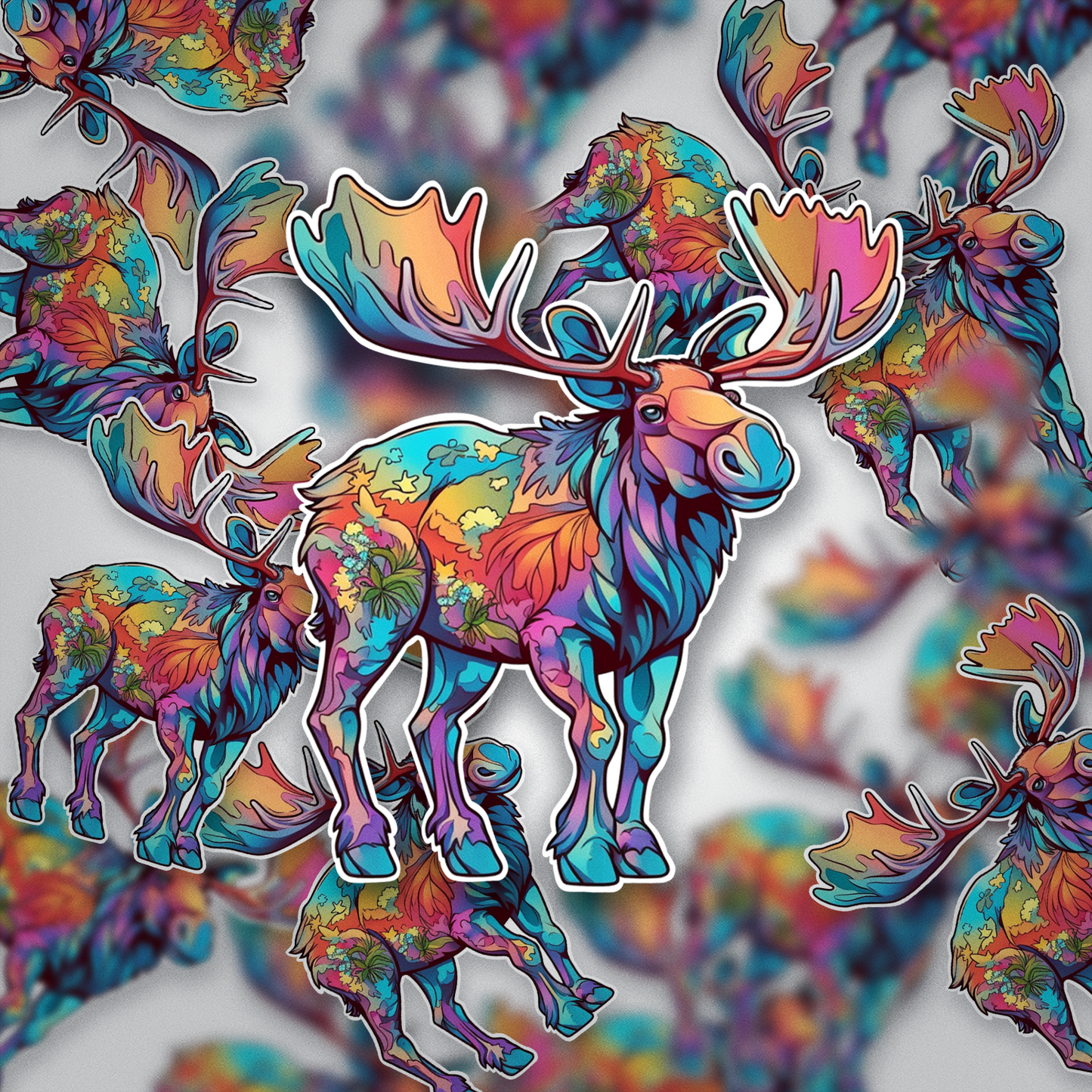 Colorful Moose Vinyl Sticker – Wildlife Art Sticker for Laptop, Water Bottle, Journal, or Gift – Nature Lover Sticker
