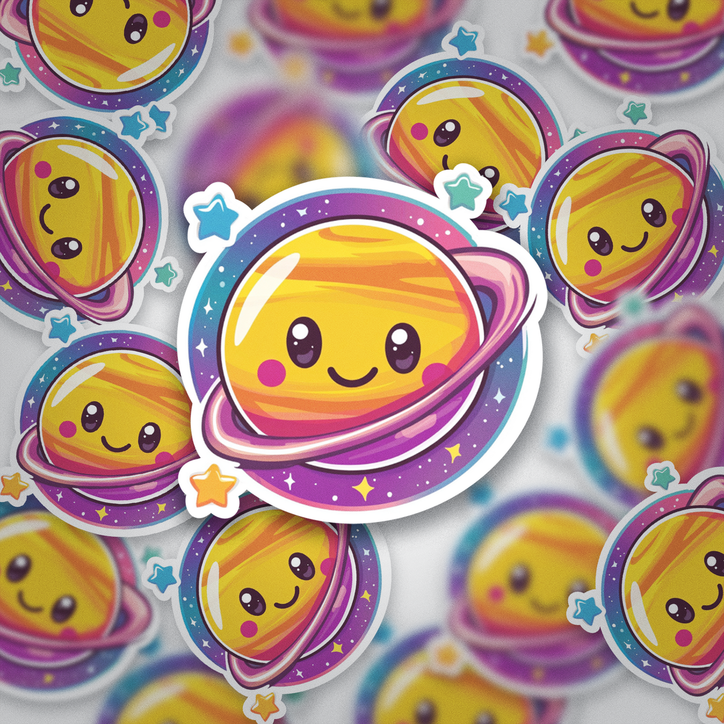 Kawaii Planet Sticker – Cute Space Vinyl Decal | Smiling Saturn Aesthetic Sticker | Galaxy Themed Die Cut for Water Bottle, Laptop, Journal, iPad