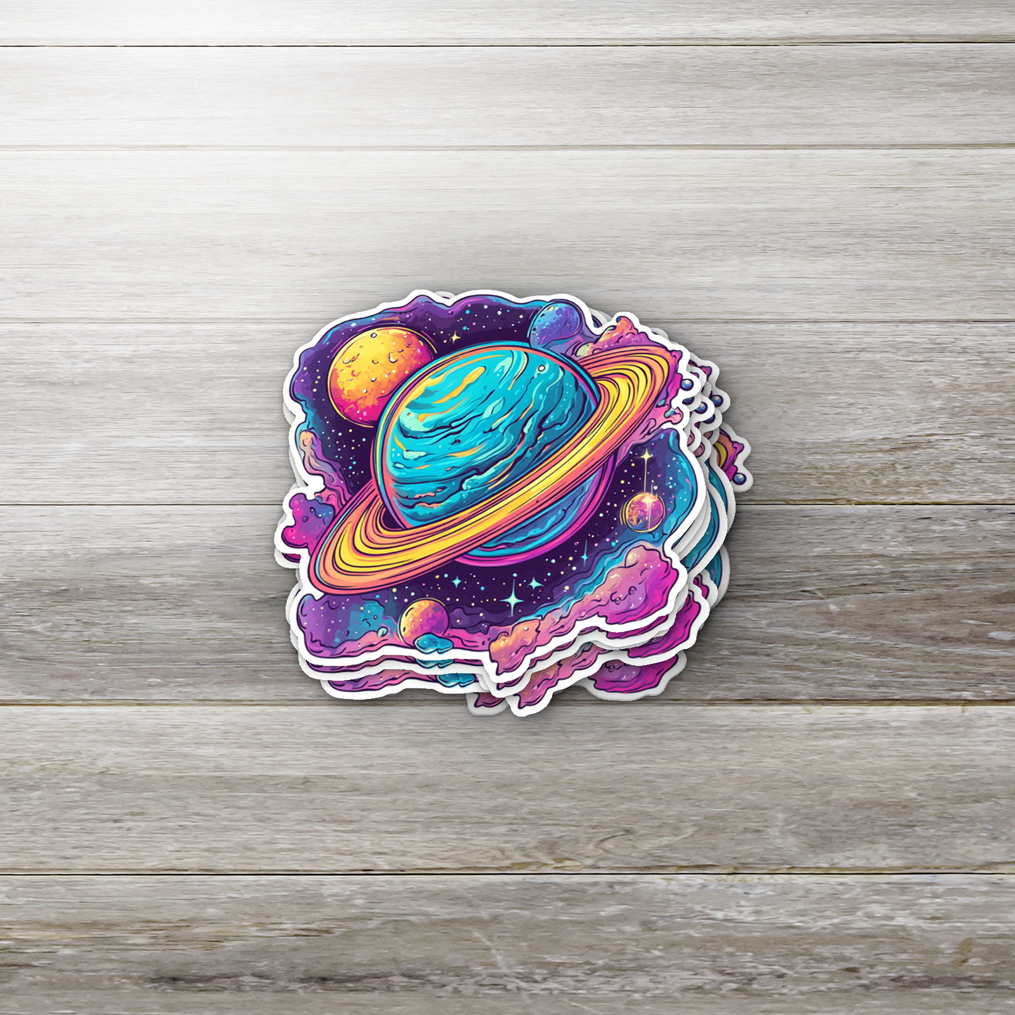 Colorful Galaxy Saturn Sticker – Waterproof Cosmic Planet Decal for Laptops, Journals, Water Bottles & More – Space Aesthetic