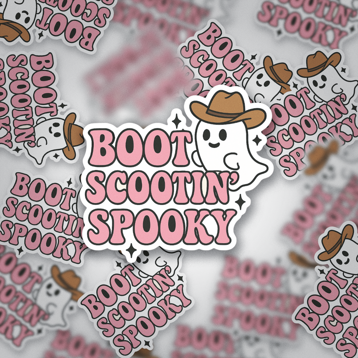 Boot Scootin’ Spooky Sticker | Cute Cowgirl Ghost Vinyl Waterproof Sticker | Western Halloween Witchy Gift for Fall