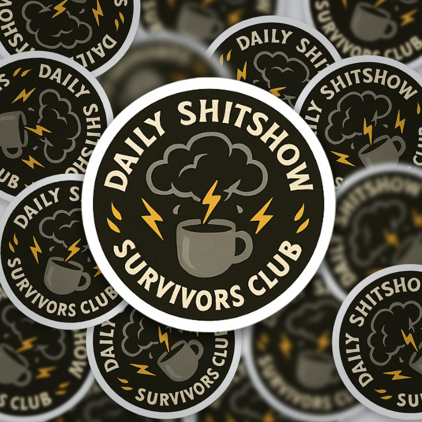 Daily Shitshow Survivors Club Sticker | Funny Coffee Vinyl Waterproof Sticker | Relatable Adult Humor Gift for Work & Life