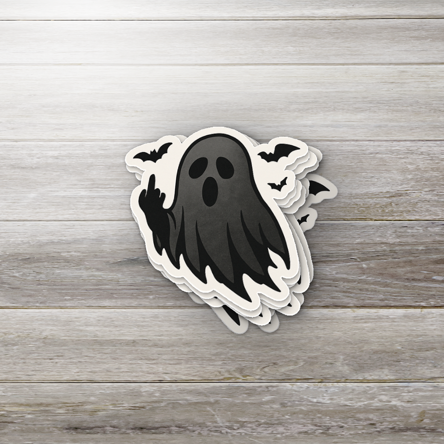 Dark Ghost Flipping the Bird | Gothic Halloween Vinyl Sticker | Glossy Finish