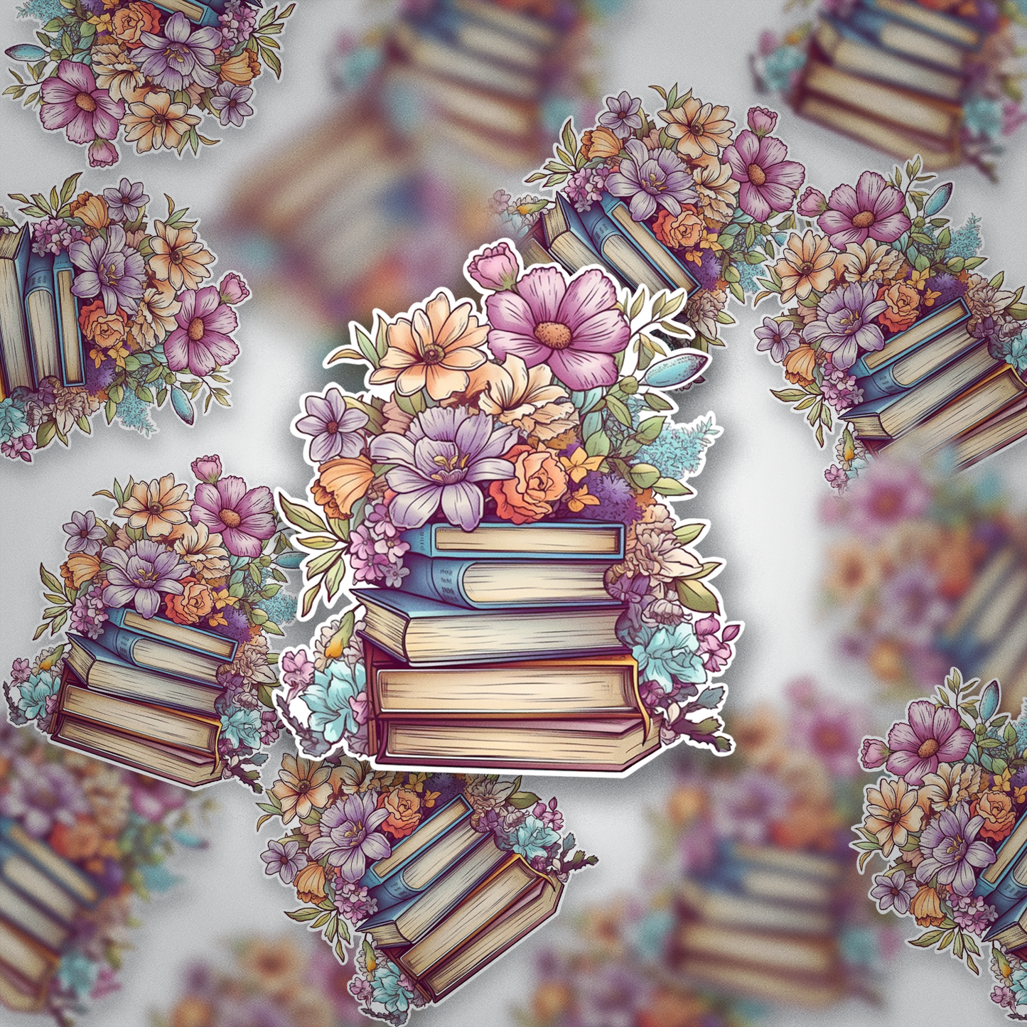Floral Book Stack Sticker – Aesthetic Book Lover Vinyl Sticker for Readers & Journals