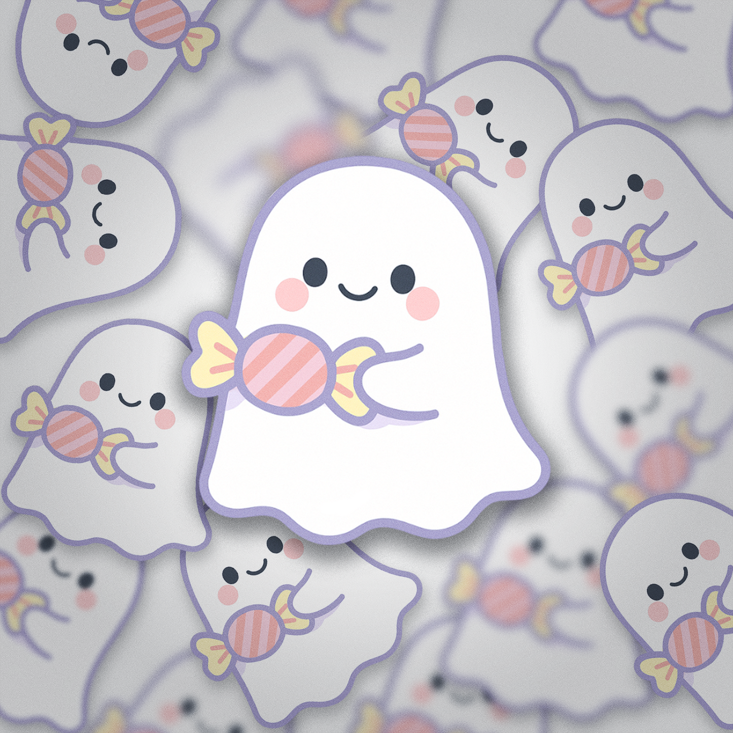 Ghost with Candy | Cute Halloween Sticker | Glossy Vinyl