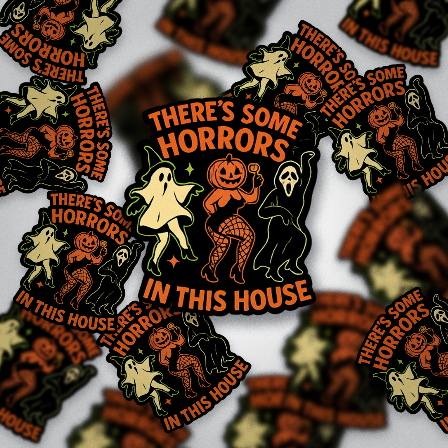 There’s Some Horrors In This House Sticker | Funny Halloween Sticker | Spooky Witchy Vinyl, Ghost & Pumpkin Sticker, Fall Humor