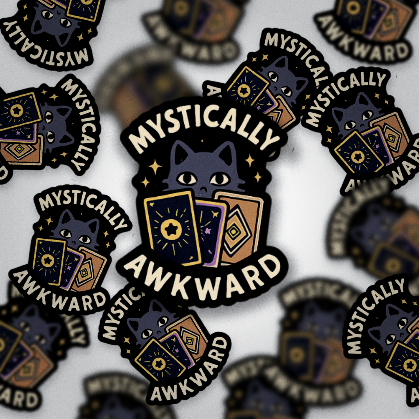 Mystically Awkward | Witchy Cat Sticker | Tarot Reading Vinyl Decal | Spiritual Humor Gift