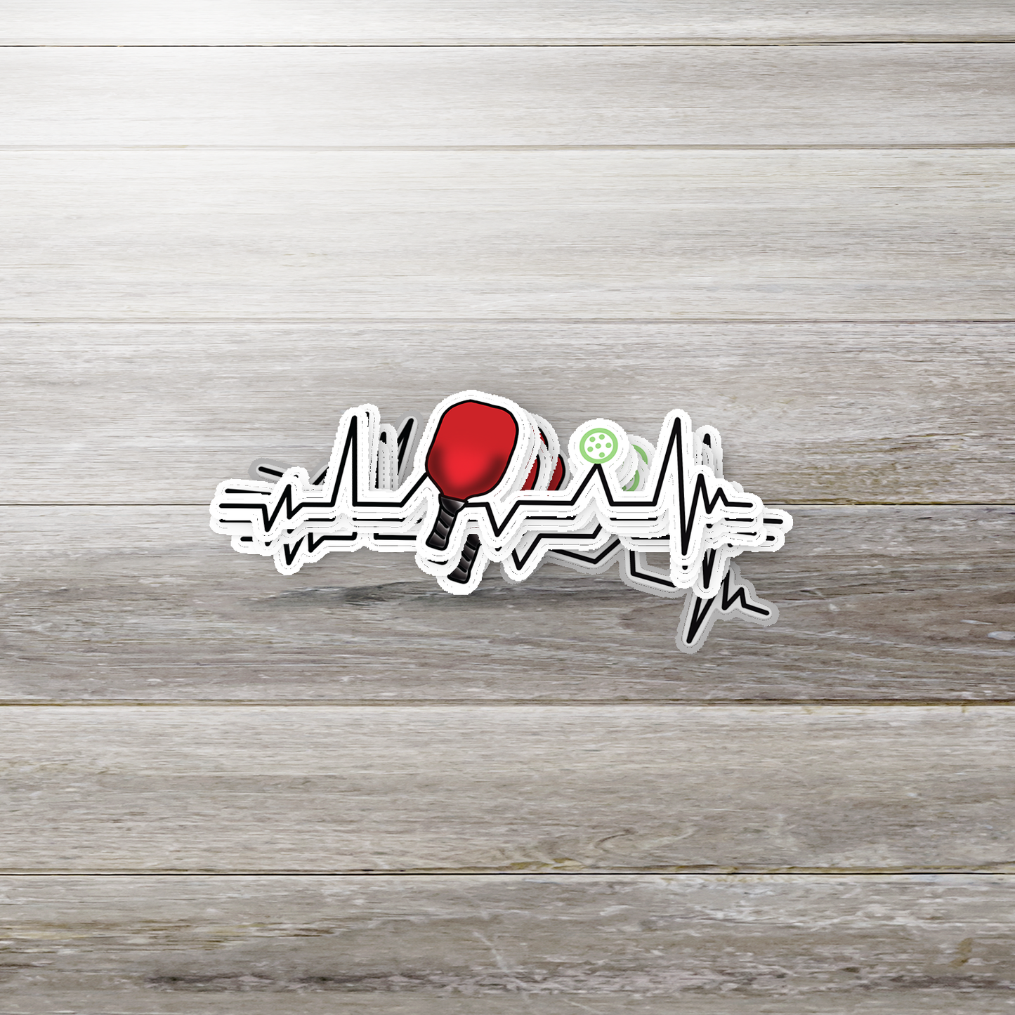 Pickleball Heartbeat Vinyl Sticker – Glossy Paddle & Ball Decal in Multiple Sizes (4”–8”)