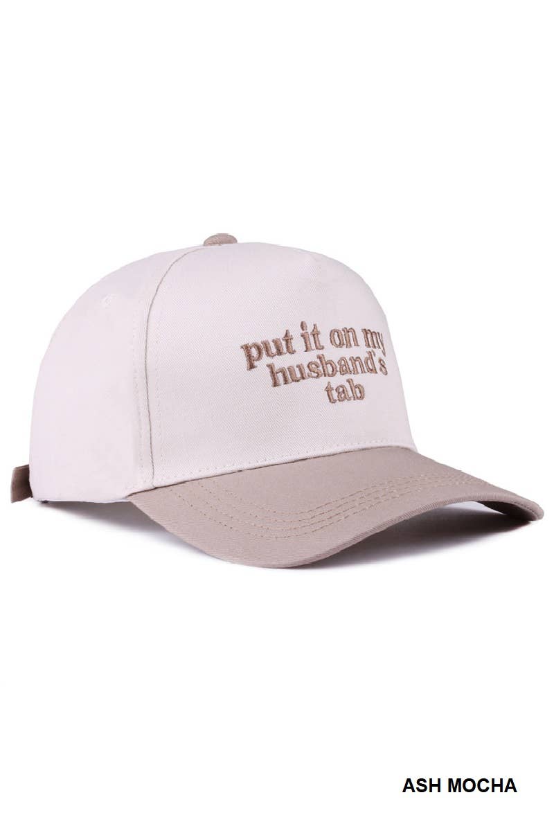 “Put It On My Husband’s Tab” Hat • Funny Trucker Hat • Sassy Wife Hat • Girls Night Hat • Relatable Humor Cap