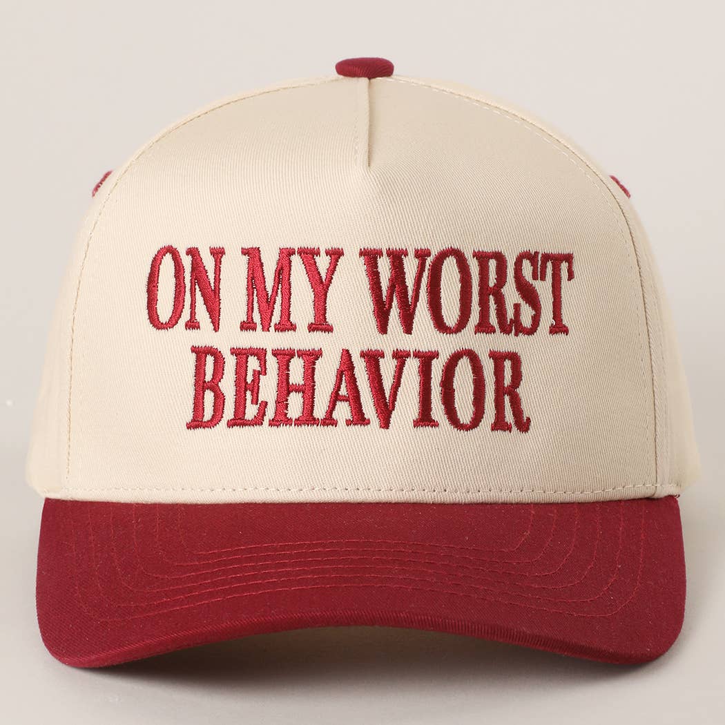 Embroidered “On My Worst Behavior” Hat • Funny Statement Trucker Hat • Trendy Two-Tone Cap