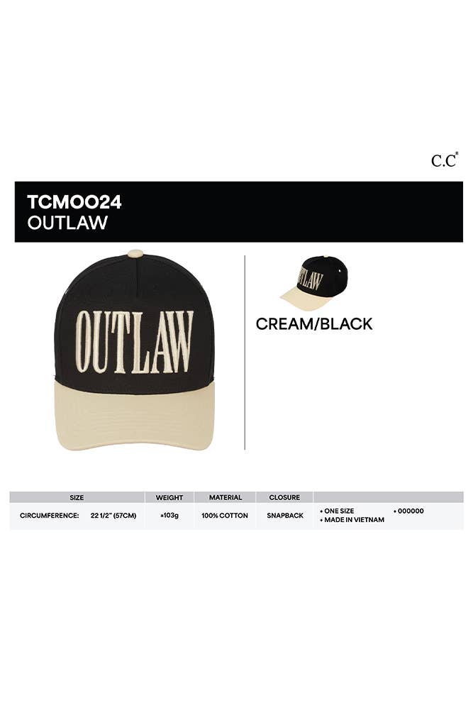 Outlaw Trucker Hat • Western Cowboy Hat • Embroidered Baseball Cap • Country Concert Hat • Unisex Western Snapback Cap