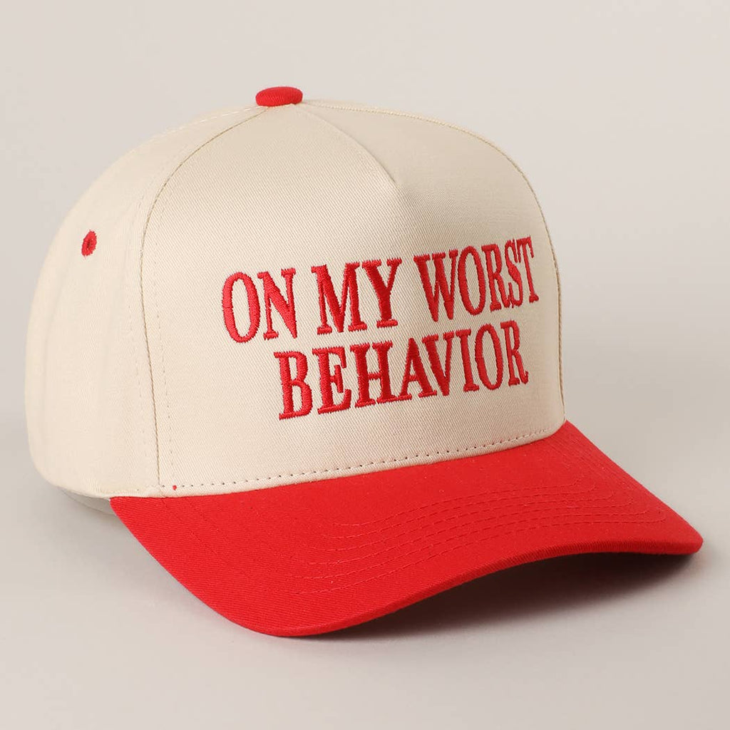 Embroidered “On My Worst Behavior” Hat • Funny Statement Trucker Hat • Trendy Two-Tone Cap
