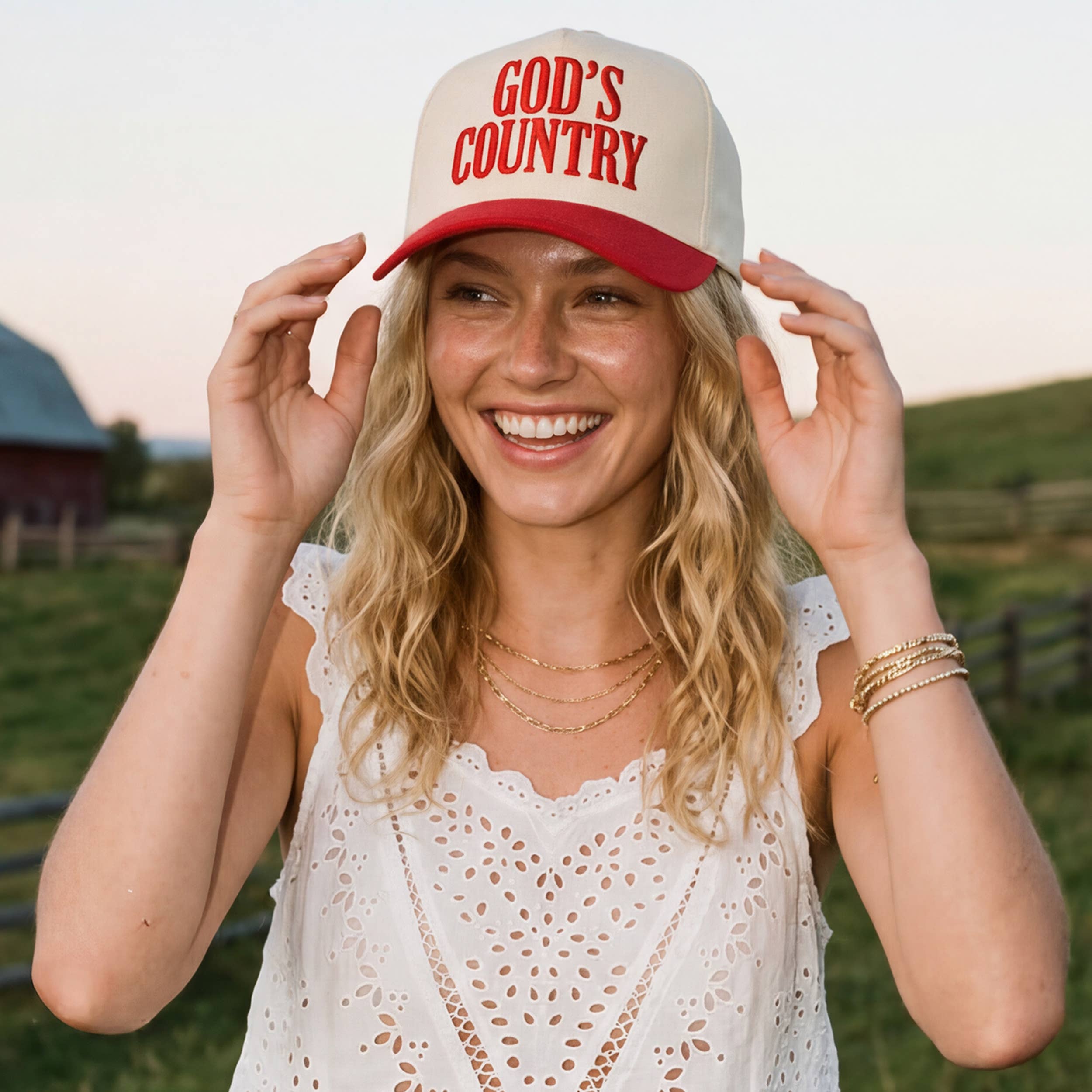 Embroidered “God’s Country” Hat • Western Trucker Hat • Country Style Two-Tone Cap