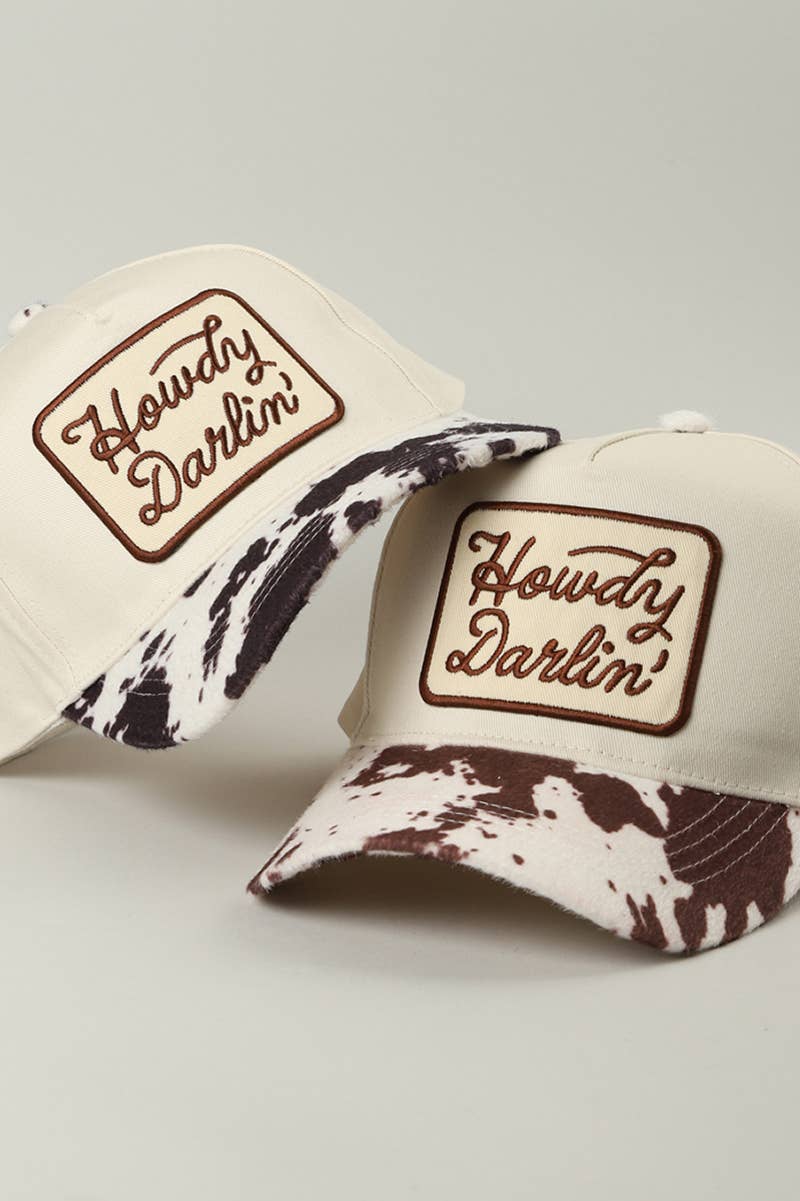 Howdy Darlin’ Hat • Cow Print Trucker Hat • Western Hat • Cowgirl Hat • Country Girl Cap • Southern Style Hat