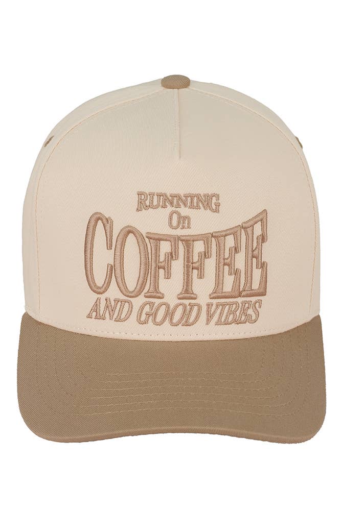 “Running on Coffee & Good Vibes” Embroidered Hat • Cute Trucker Hat • Aesthetic Coffee Lover Cap