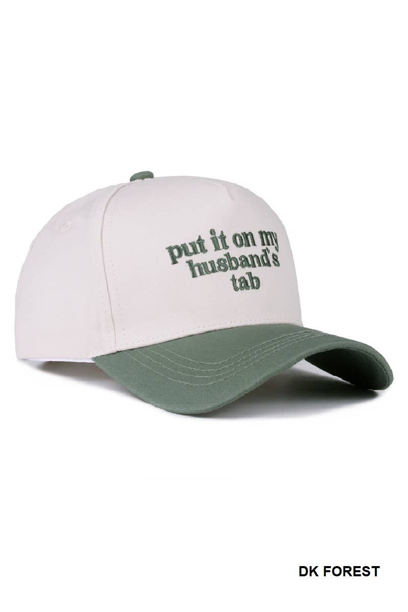 “Put It On My Husband’s Tab” Hat • Funny Trucker Hat • Sassy Wife Hat • Girls Night Hat • Relatable Humor Cap