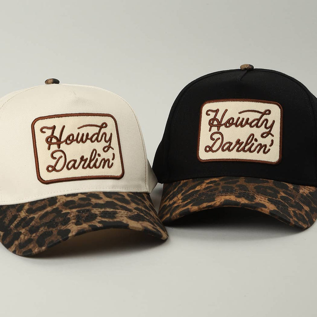 Howdy Darlin’ Hat • Western Trucker Hat • Cowgirl Hat • Leopard Brim Hat • Country Girl Cap • Southern Style Hat