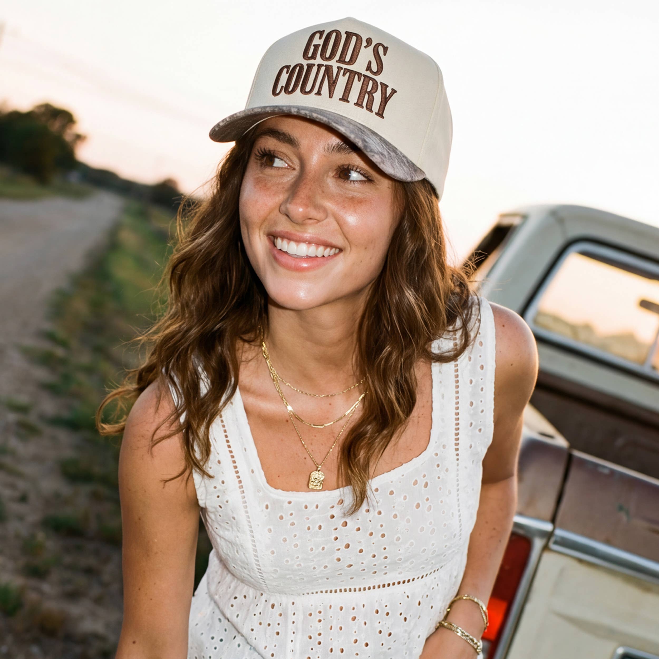 Embroidered “God’s Country” Hat • Western Trucker Hat • Country Style Two-Tone Cap