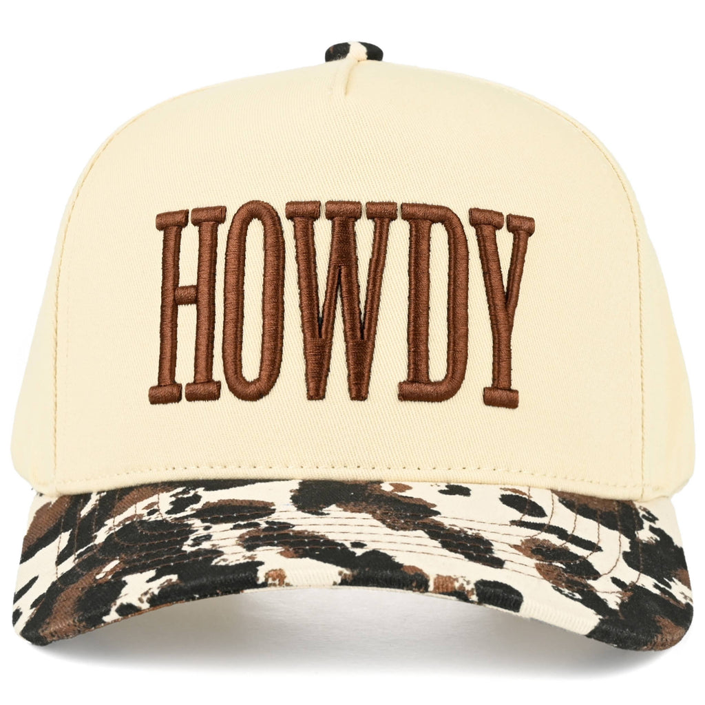 Embroidered “Howdy” Hat • Western Cow Print Trucker Hat • Country Style Two-Tone Cap