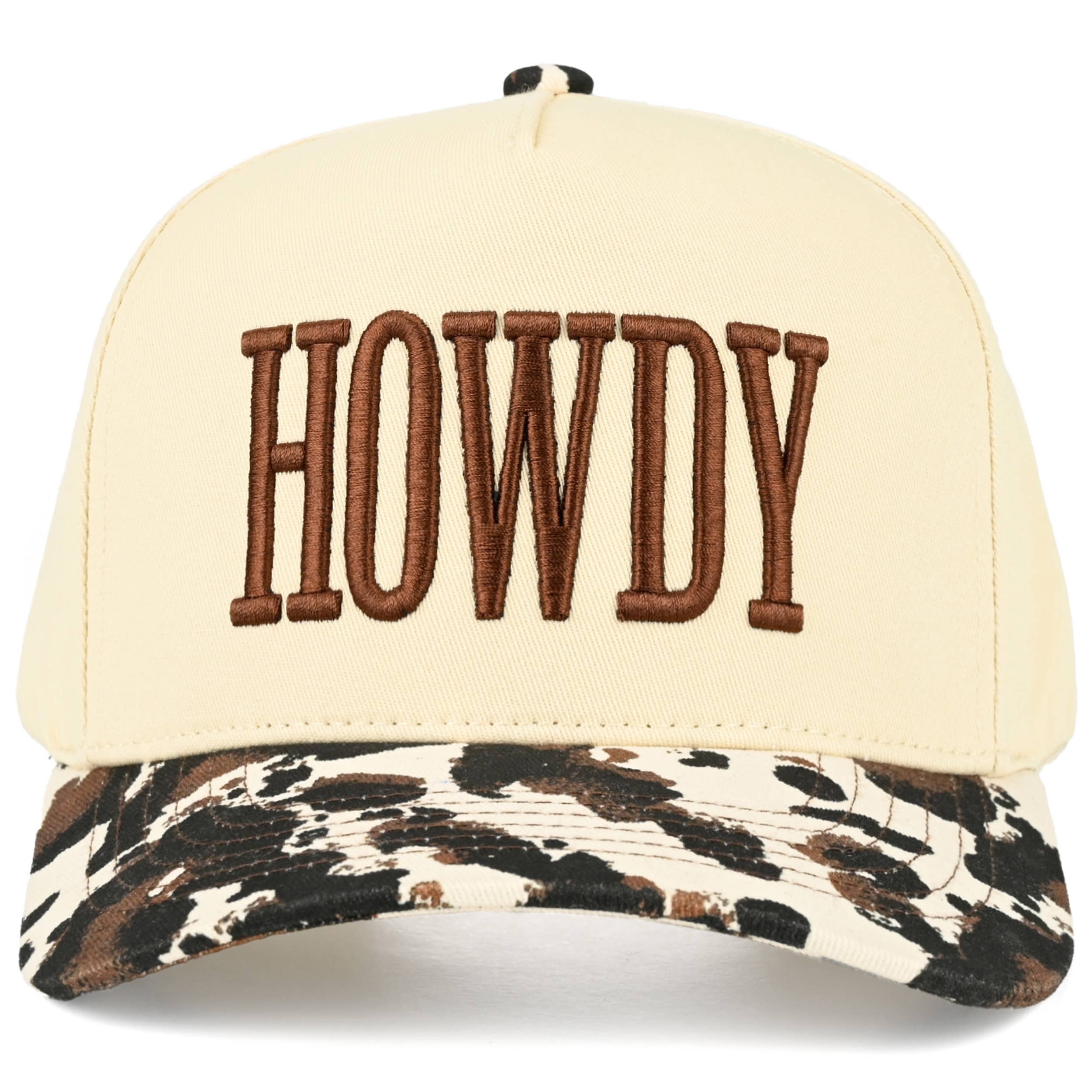 Embroidered “Howdy” Hat • Western Cow Print Trucker Hat • Country Style Two-Tone Cap