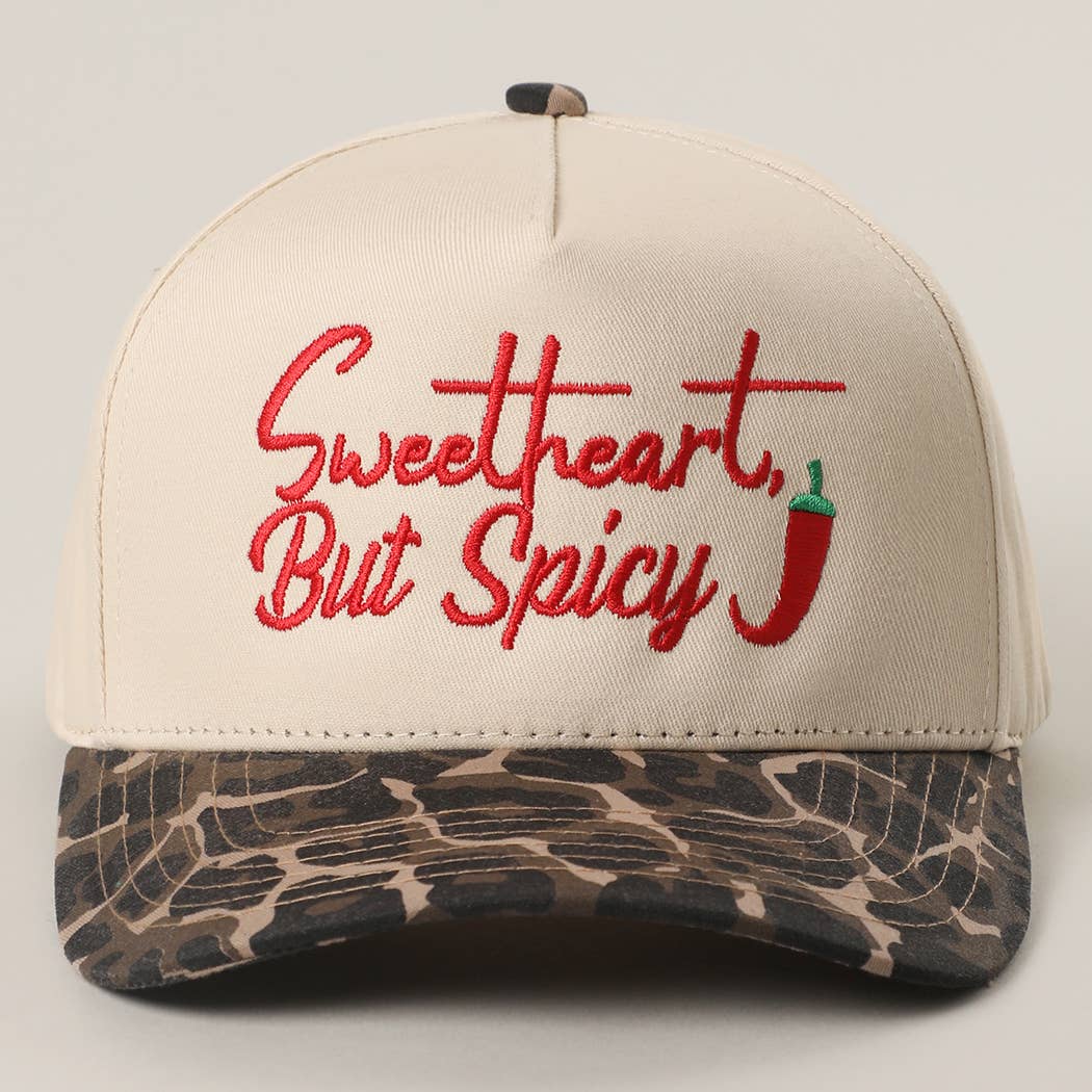 Embroidered “Sweetheart But Spicy” Hat • Leopard Brim Trucker Hat • Cute Western Statement Cap