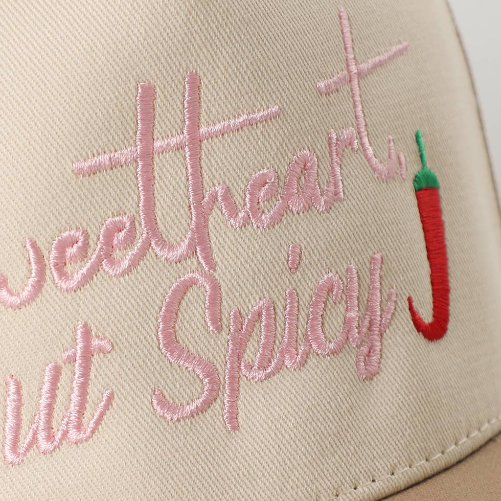 Embroidered “Sweetheart But Spicy” Hat • Leopard Brim Trucker Hat • Cute Western Statement Cap