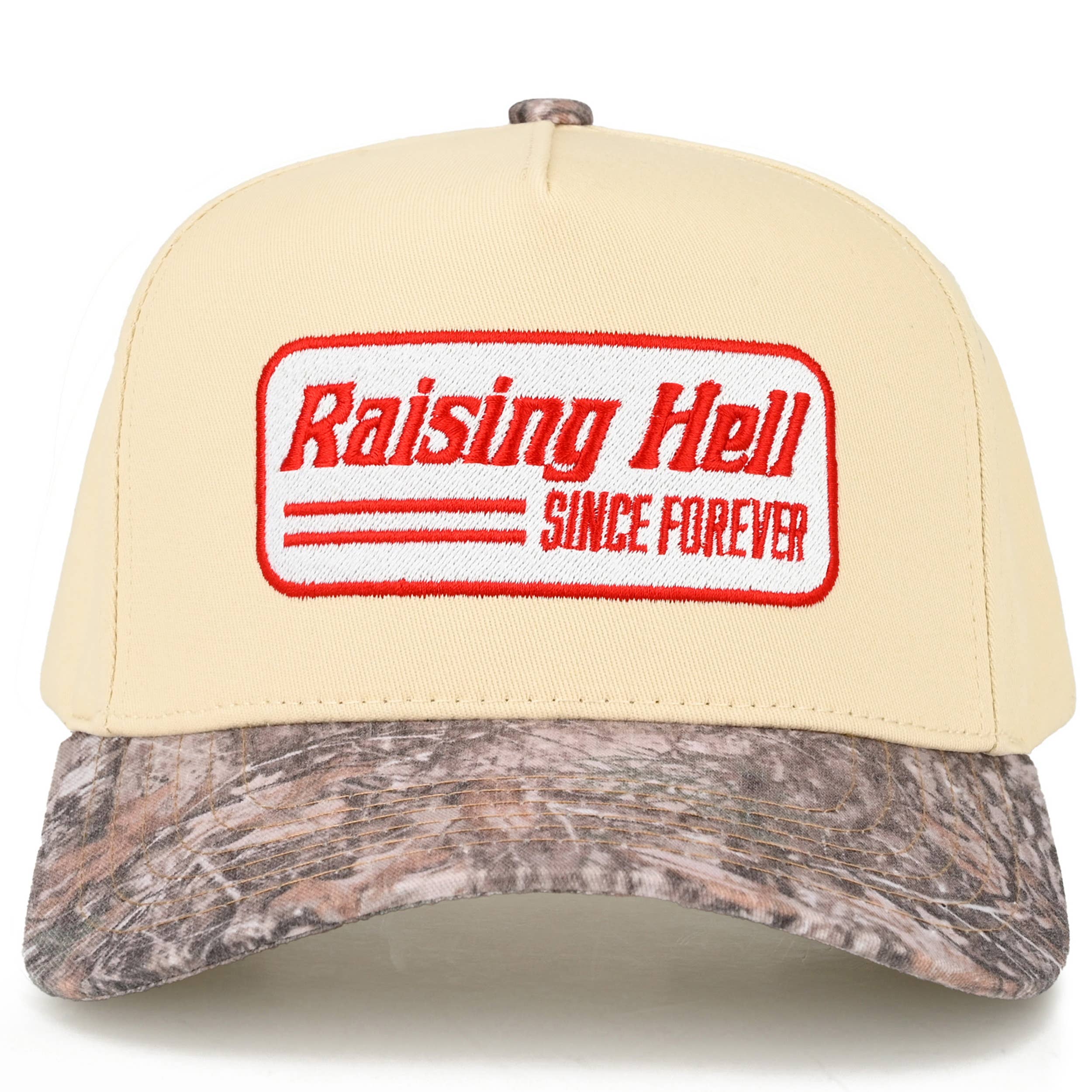 Embroidered “Raising Hell Since Forever” Hat • Western Trucker Hat • Vintage Style Two-Tone Cap