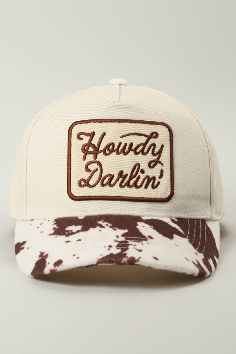 Howdy Darlin’ Hat • Cow Print Trucker Hat • Western Hat • Cowgirl Hat • Country Girl Cap • Southern Style Hat