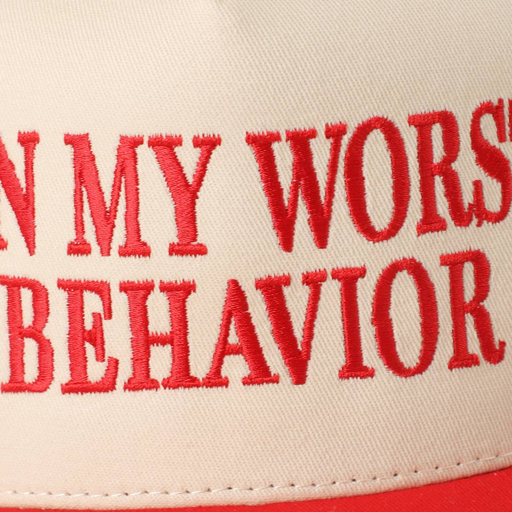 Embroidered “On My Worst Behavior” Hat • Funny Statement Trucker Hat • Trendy Two-Tone Cap