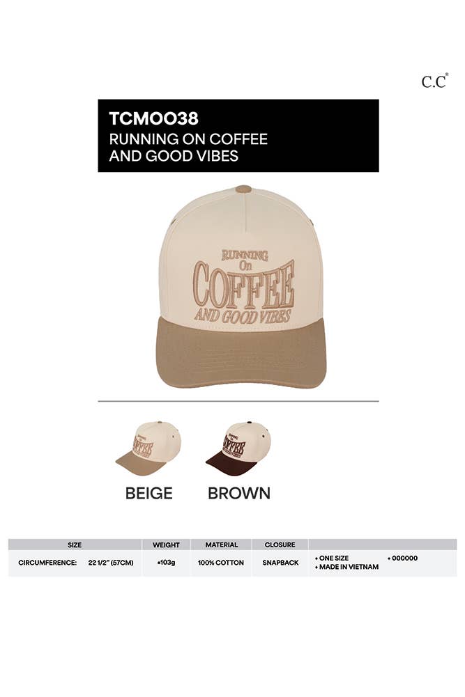 “Running on Coffee & Good Vibes” Embroidered Hat • Cute Trucker Hat • Aesthetic Coffee Lover Cap