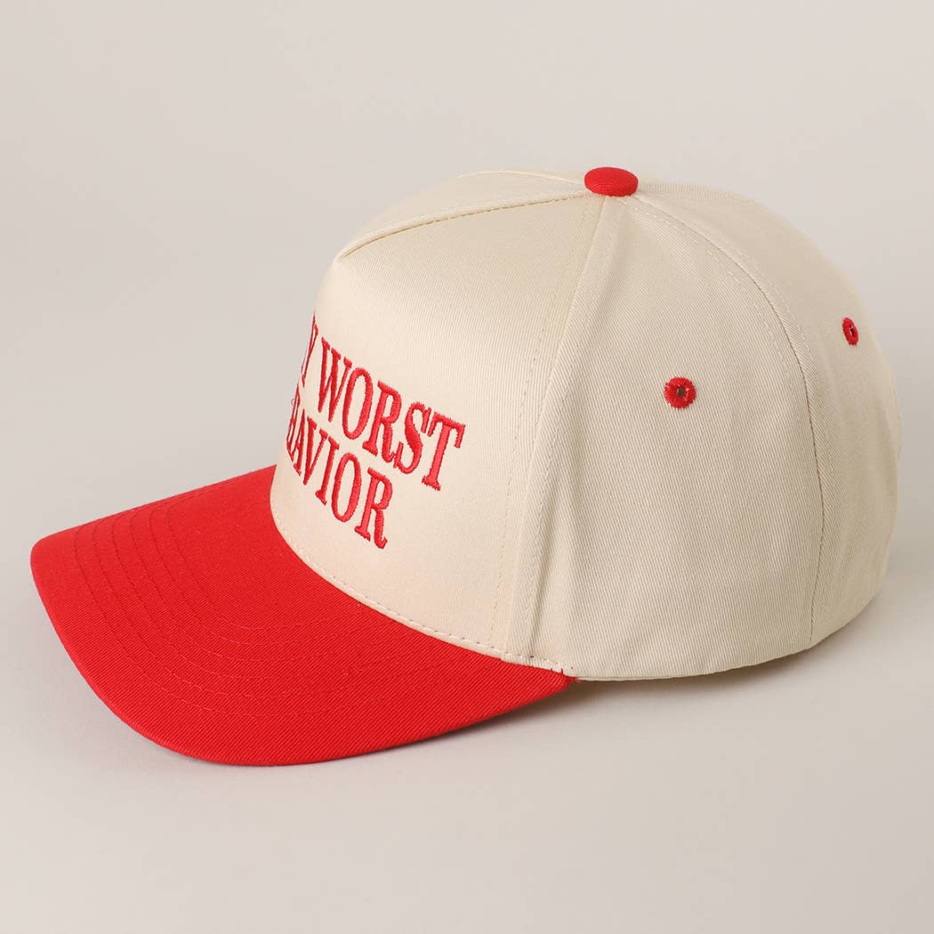 Embroidered “On My Worst Behavior” Hat • Funny Statement Trucker Hat • Trendy Two-Tone Cap