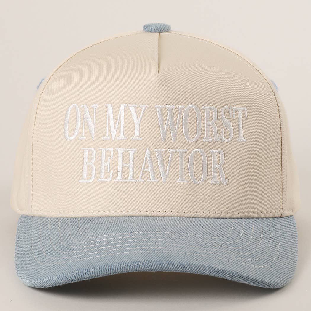 Embroidered “On My Worst Behavior” Hat • Funny Statement Trucker Hat • Trendy Two-Tone Cap
