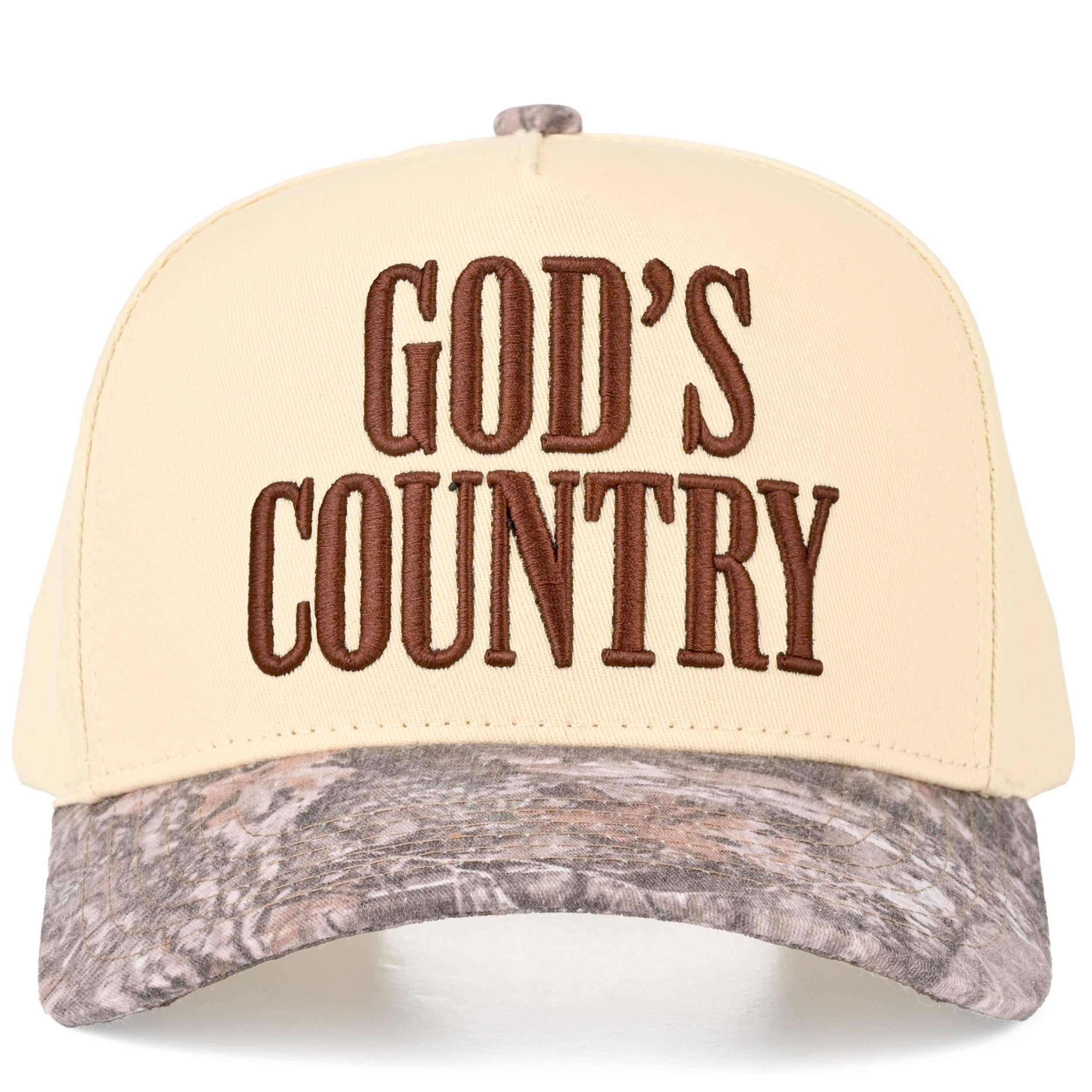 Embroidered “God’s Country” Hat • Western Trucker Hat • Country Style Two-Tone Cap