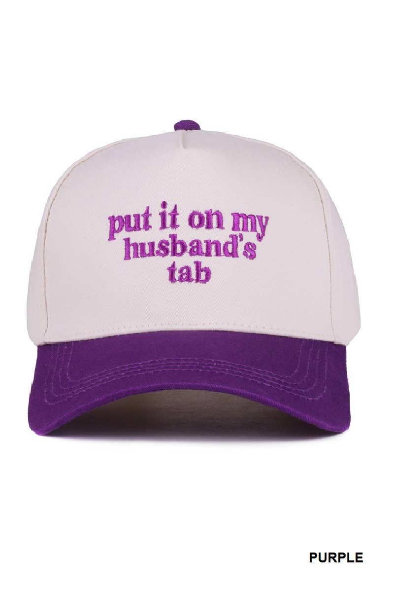 “Put It On My Husband’s Tab” Hat • Funny Trucker Hat • Sassy Wife Hat • Girls Night Hat • Relatable Humor Cap