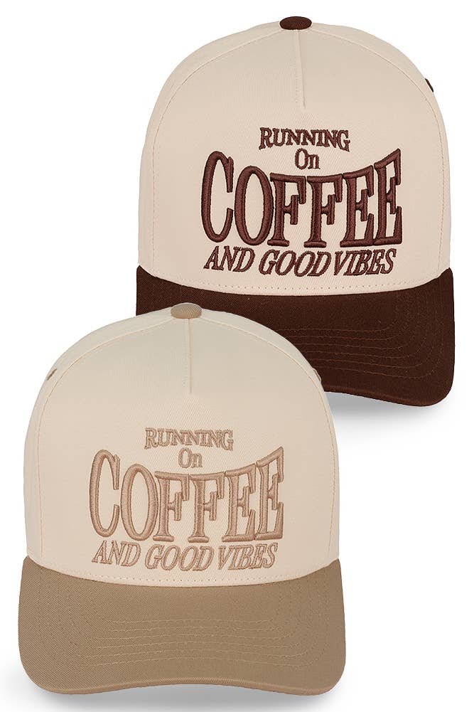 “Running on Coffee & Good Vibes” Embroidered Hat • Cute Trucker Hat • Aesthetic Coffee Lover Cap