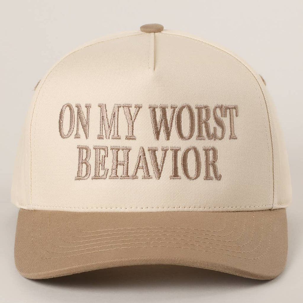 Embroidered “On My Worst Behavior” Hat • Funny Statement Trucker Hat • Trendy Two-Tone Cap