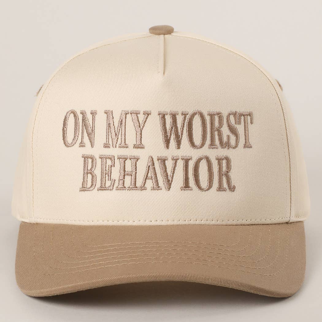 Embroidered “On My Worst Behavior” Hat • Funny Statement Trucker Hat • Trendy Two-Tone Cap