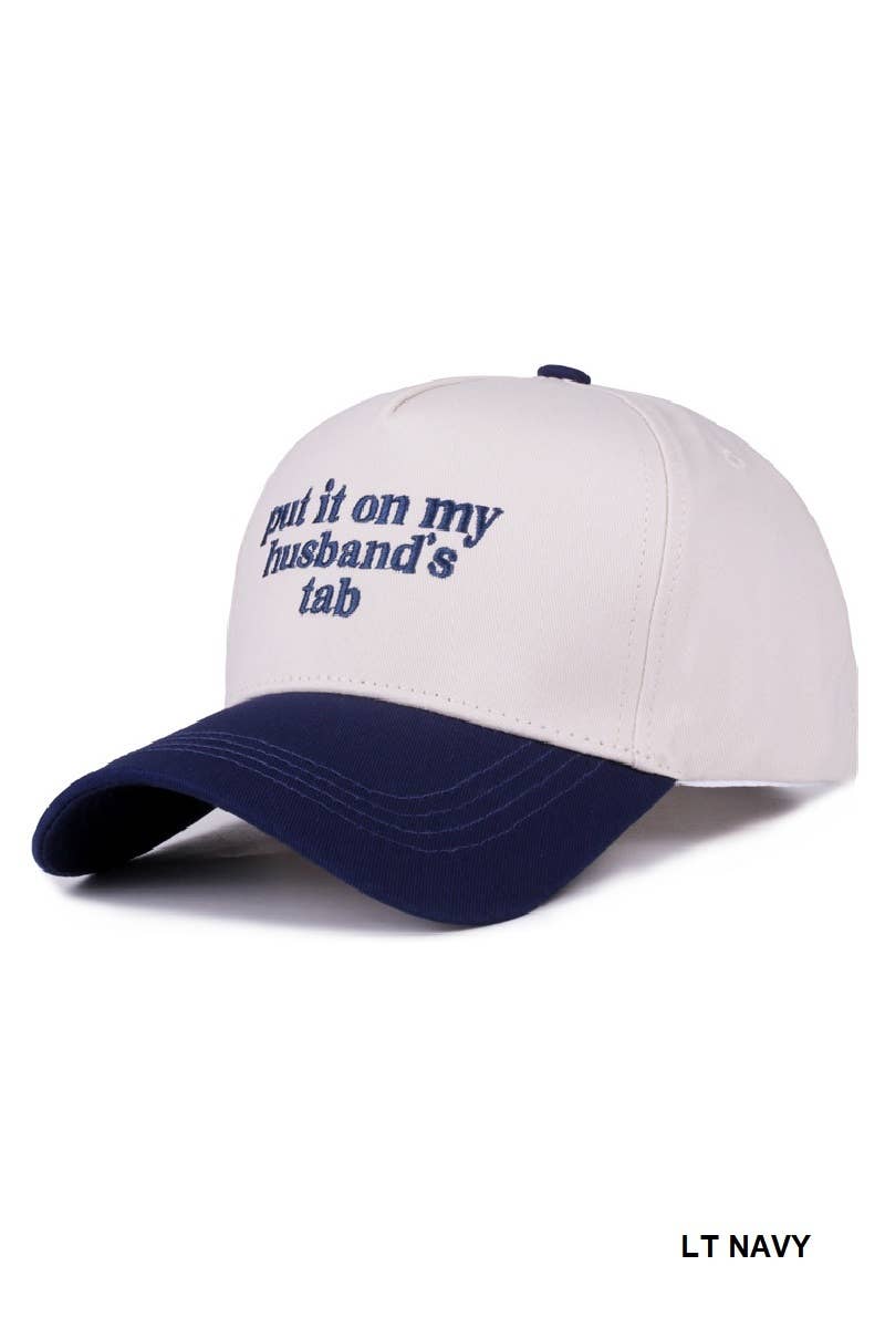 “Put It On My Husband’s Tab” Hat • Funny Trucker Hat • Sassy Wife Hat • Girls Night Hat • Relatable Humor Cap