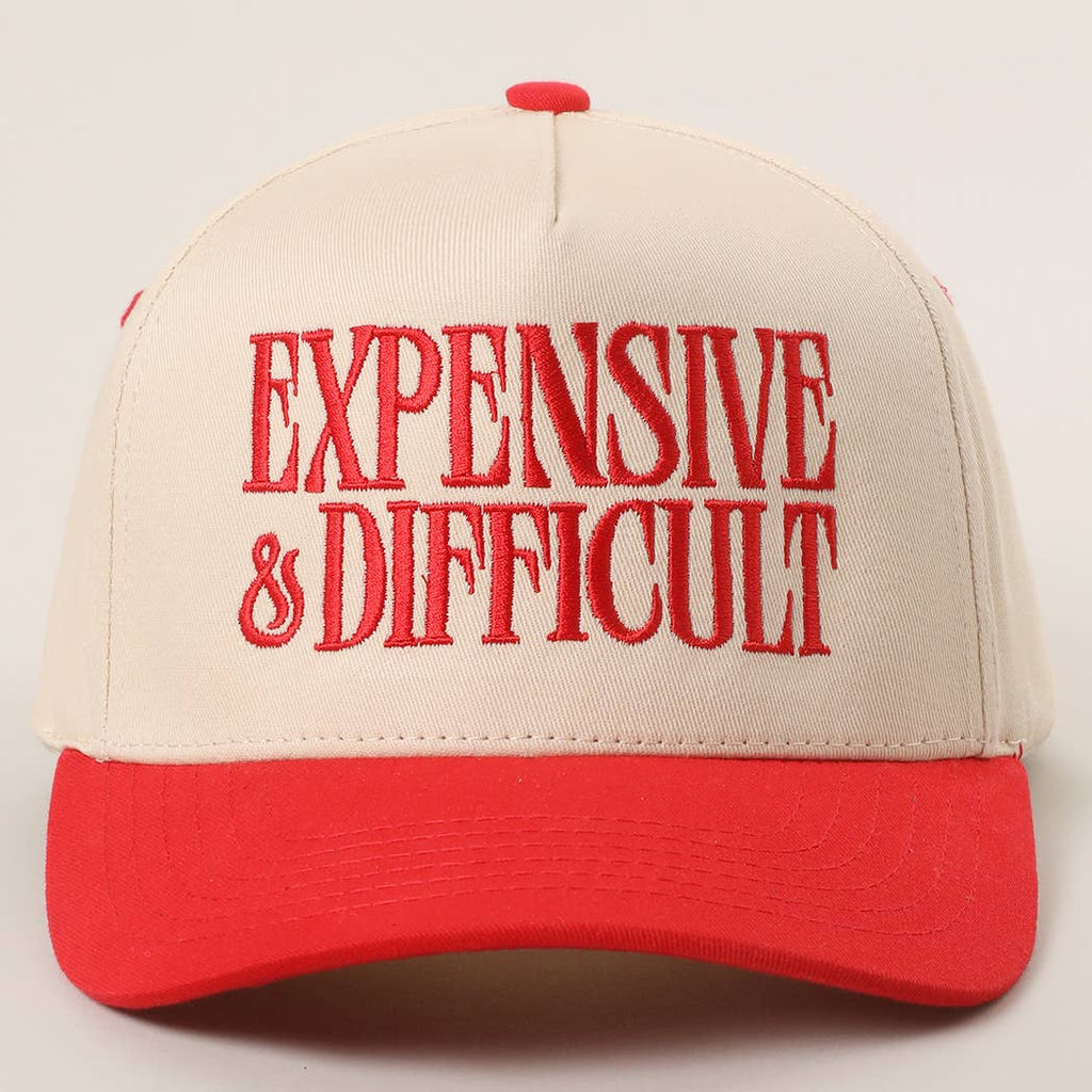 Embroidered “Expensive & Difficult” Hat • Funny Statement Trucker Hat • Trendy Two-Tone Cap