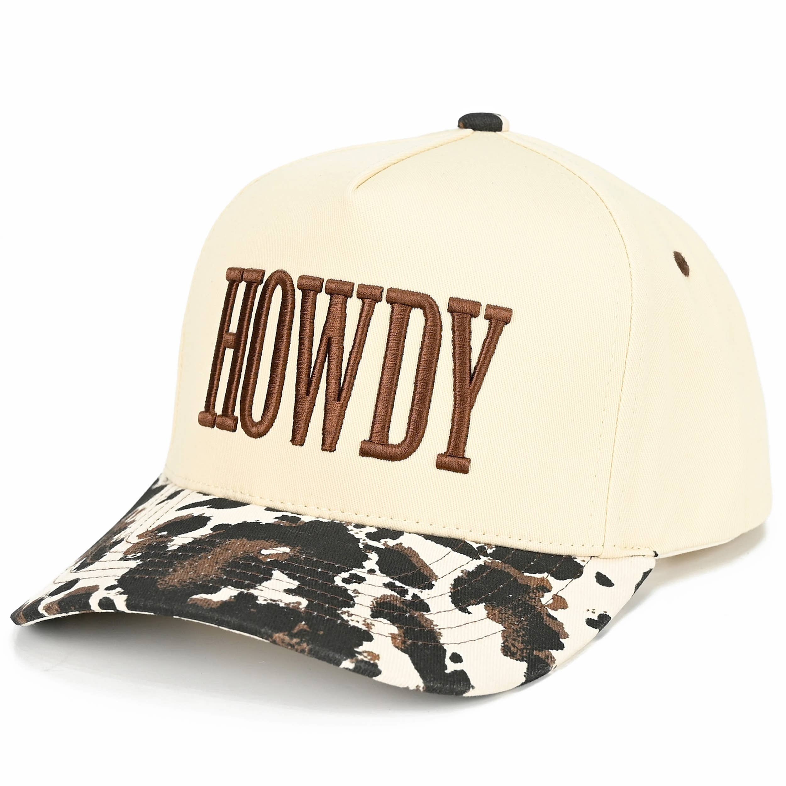 Embroidered “Howdy” Hat • Western Cow Print Trucker Hat • Country Style Two-Tone Cap