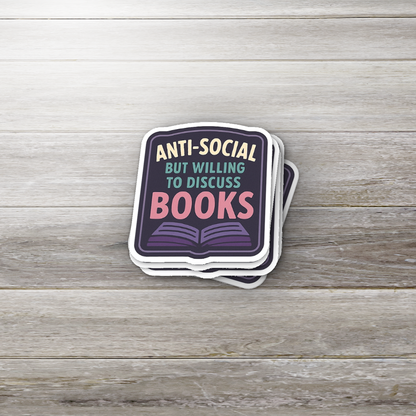 Anti-Social But Willing to Discuss Books Sticker | Bookish Vinyl Waterproof Sticker | Funny Reading Gift for Book Lovers & Introverts