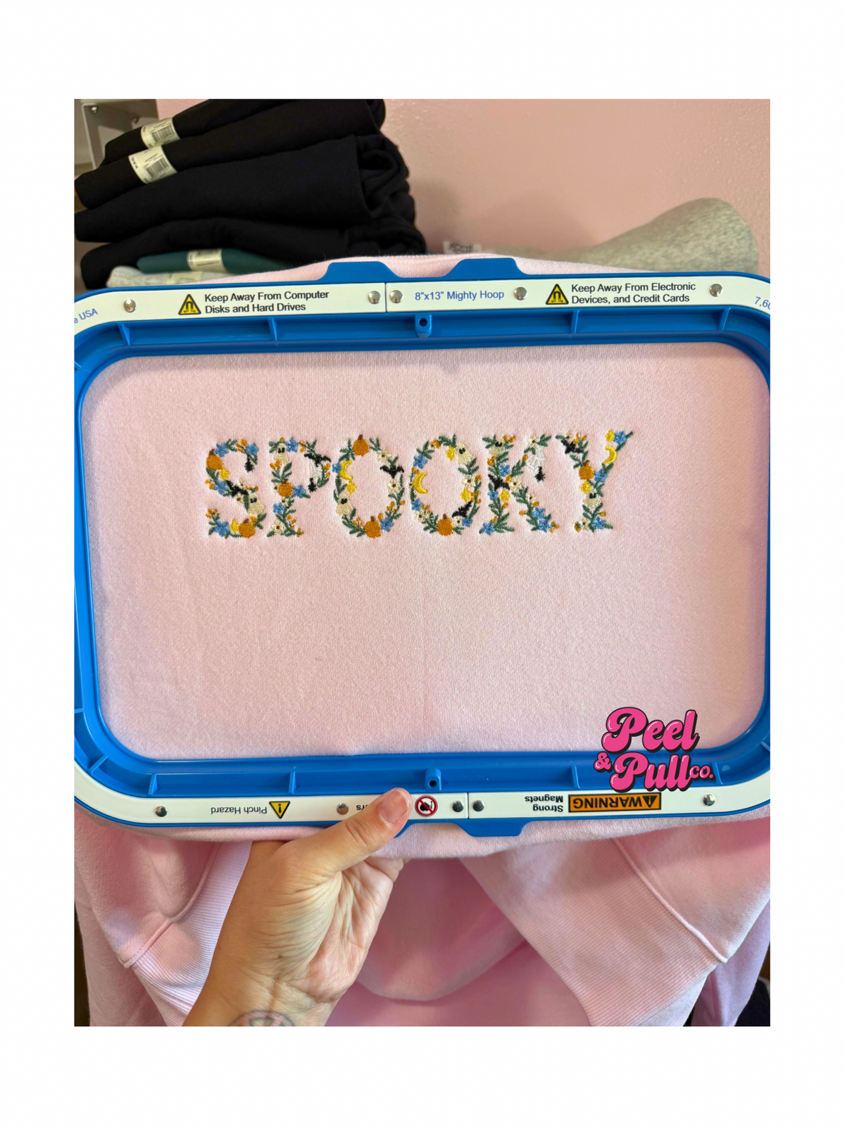 Pink Spooky Floral Embroidered Cropped Crewneck | Halloween Sweatshirt