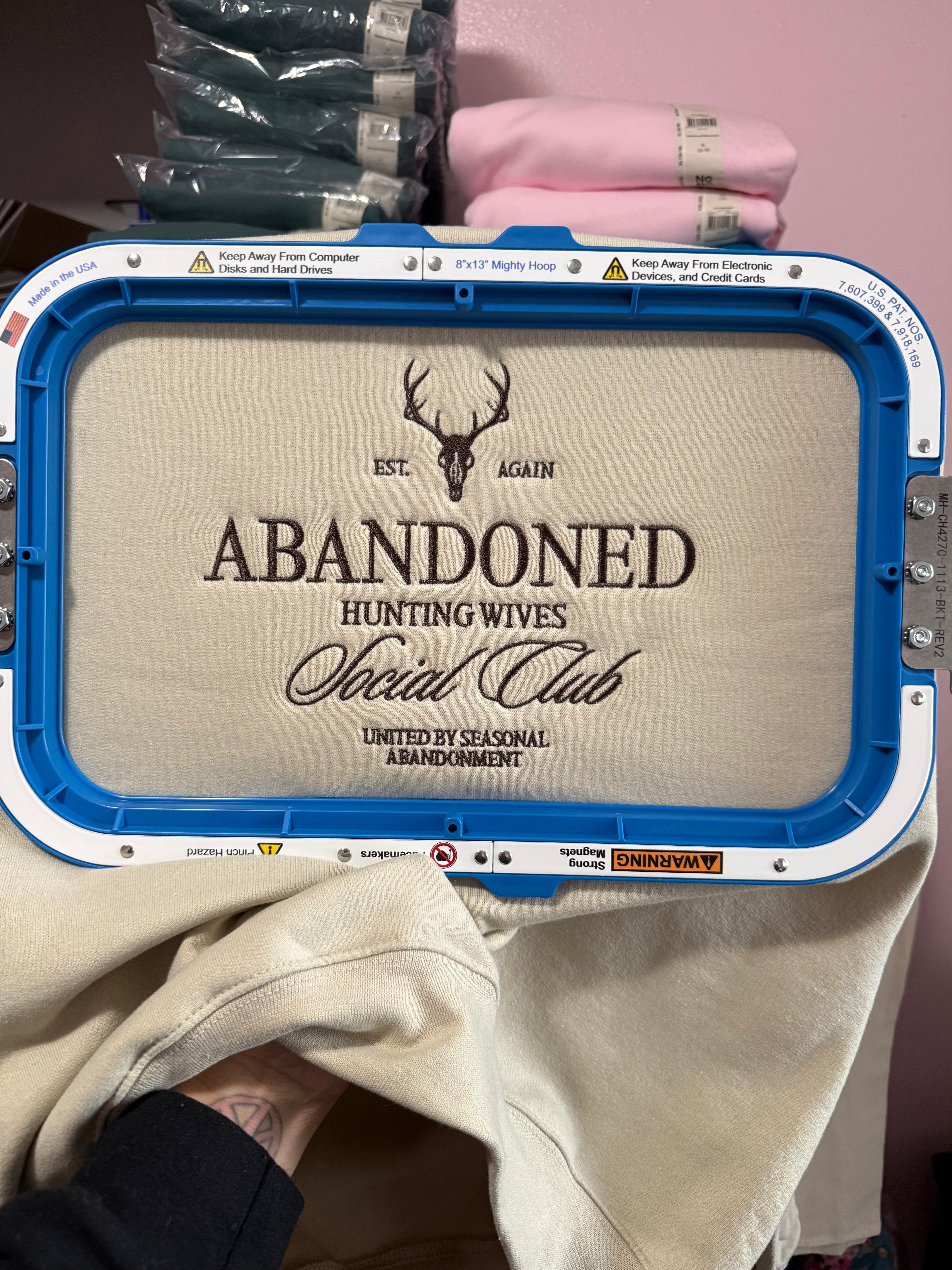 Abandoned Hunting Wives Social Club Embroidered Crewneck Sweatshirt | Funny Hunting Wife Sweater
