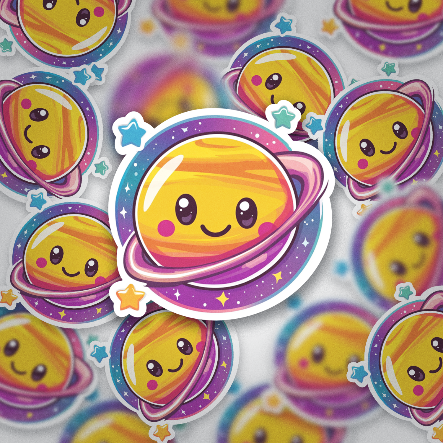 Kawaii Planet Sticker – Cute Space Vinyl Decal | Smiling Saturn Aesthetic Sticker | Galaxy Themed Die Cut for Water Bottle, Laptop, Journal, iPad