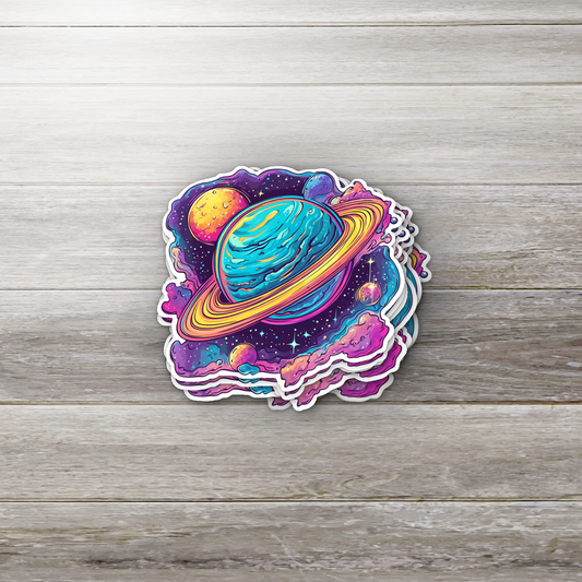 Colorful Galaxy Saturn Sticker – Waterproof Cosmic Planet Decal for Laptops, Journals, Water Bottles & More – Space Aesthetic