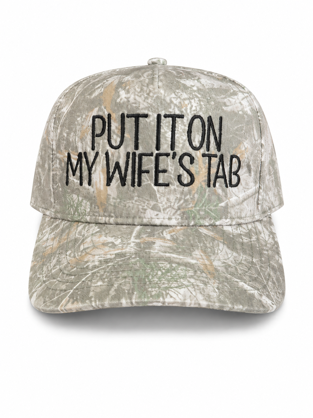 Put It On My Wife’s Tab Embroidered Hat | Funny Husband Camo Cap