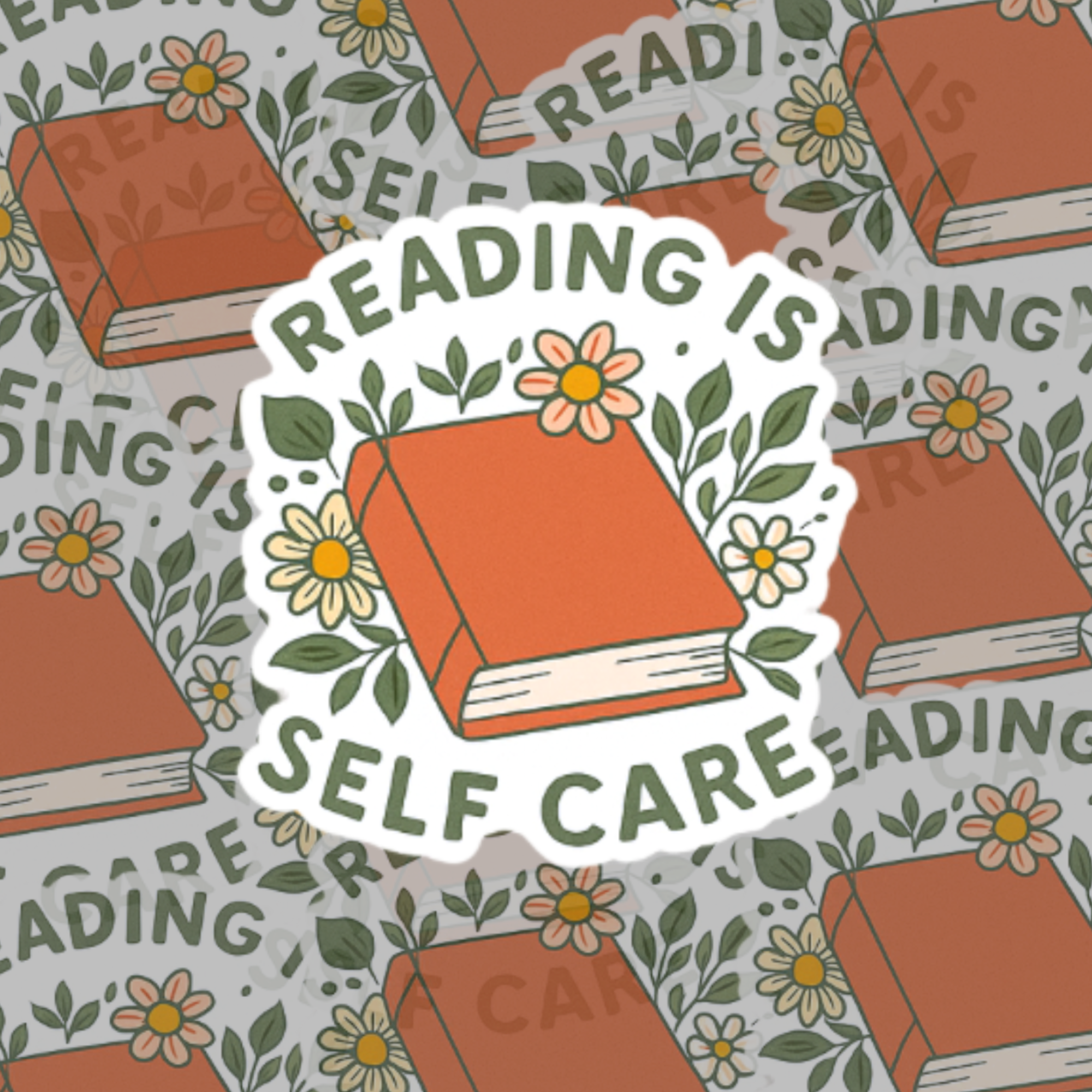 Reading Is Self Care Sticker | Cute Book Lover Vinyl Decal | Floral Reading Sticker for Kindle, Laptop & Water Bottle