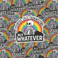 We’re All Doomed But Whatever Sticker | Funny Skeleton Rainbow Vinyl Decal | Dark Humor Waterproof Sticker