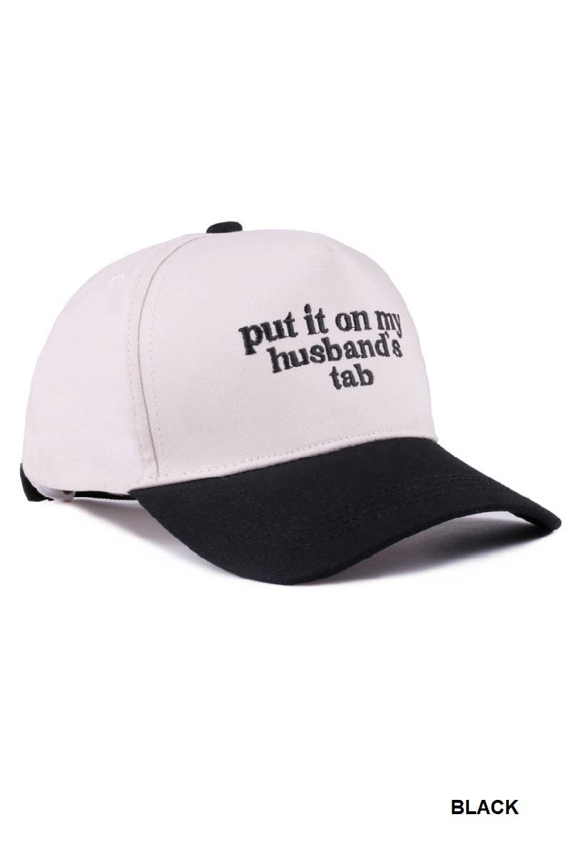 “Put It On My Husband’s Tab” Hat • Funny Trucker Hat • Sassy Wife Hat • Girls Night Hat • Relatable Humor Cap